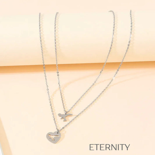 Set de Collares Prehistoric Promise con Dijes de Dinosaurio en Acero  Cadenas Plateado Unica Acero Inoxidable  ETERNITY