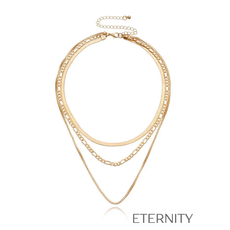 Collar de Triple Capa Eternal Trio en Oro y Plata  Cadenas Dorado Unica Acero Inoxidable  ETERNITY