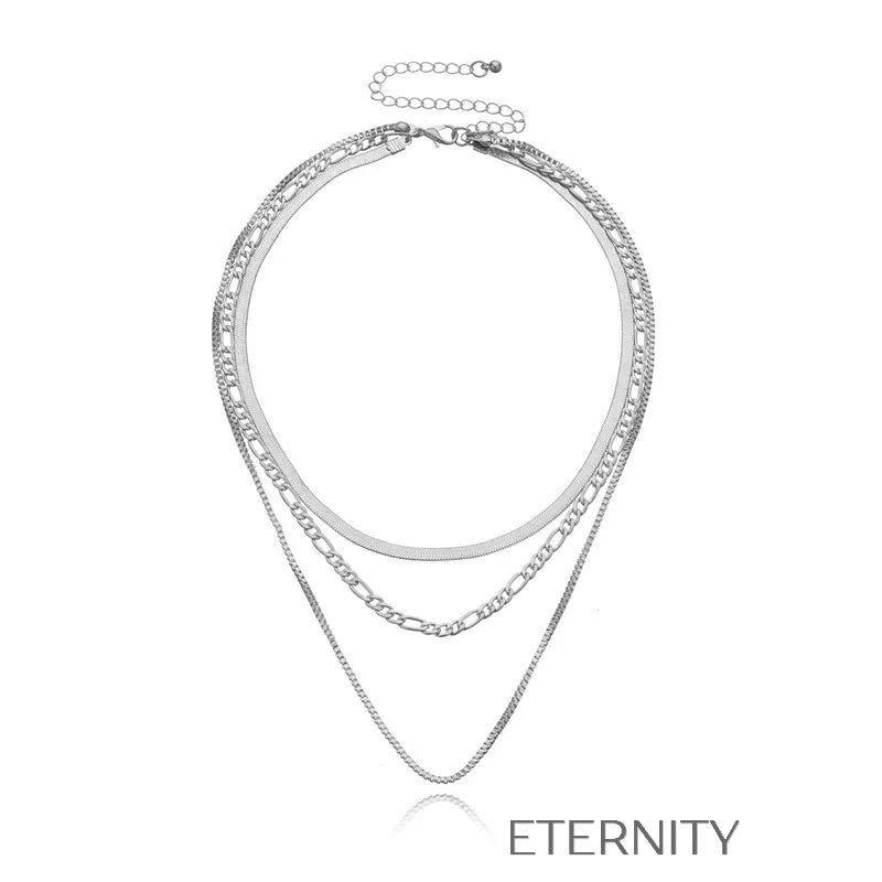 Collar de Triple Capa Eternal Trio en Oro y Plata  Cadenas Dorado Unica Acero Inoxidable  ETERNITY