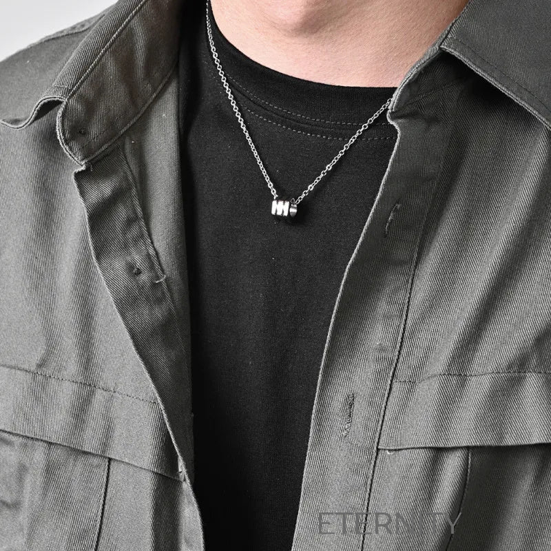 Collar Industrial Essence de Dijes Cilíndricos  Cadenas Plateado Unica Acero Inoxidable  ETERNITY