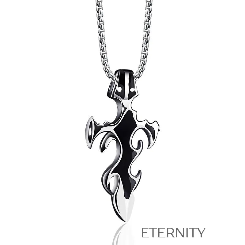 Collar plateado con dije de cruz flameada y incrustación negra Cadenas Plateado Unica Acero Inoxidable  ETERNITY