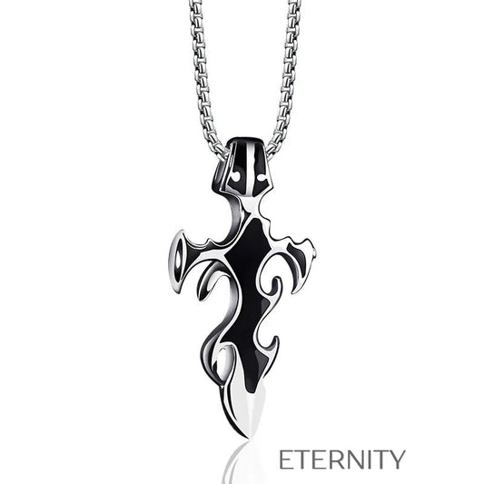 Collar plateado con dije de cruz flameada y incrustación negra Cadenas Plateado Unica Acero Inoxidable  ETERNITY