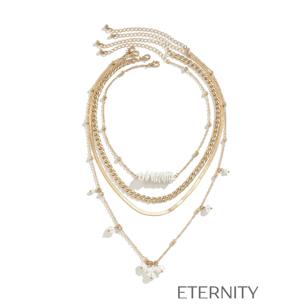 Maxi Collar Multicapa Perlas y Eslabones  Cadenas Dorado Unica Acero Inoxidable  ETERNITY