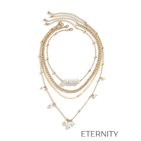 Maxi Collar Multicapa Perlas y Eslabones  Cadenas Dorado Unica Acero Inoxidable  ETERNITY