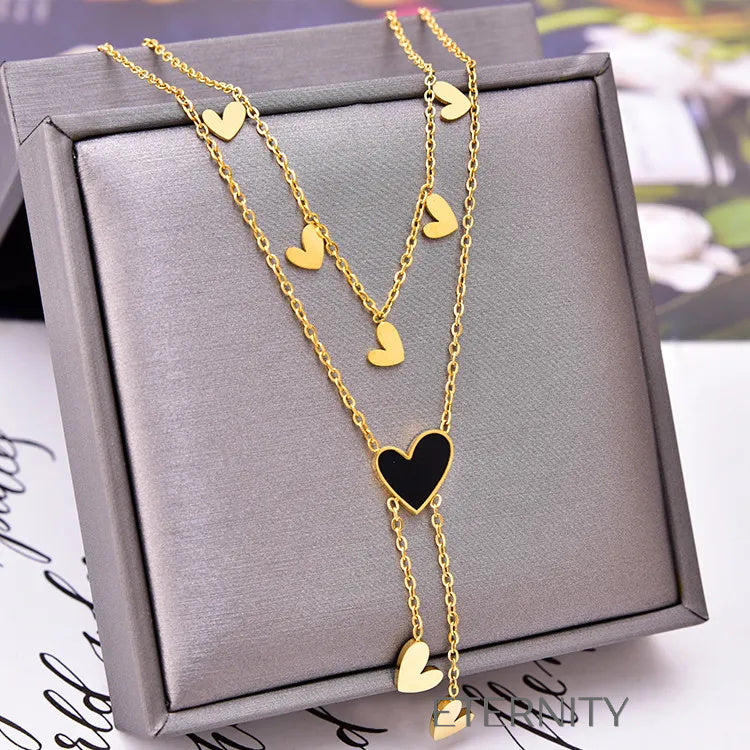 Collar Celestial Love con Dijes de Corazón  Cadenas Dorado Unica Acero Inoxidable  ETERNITY