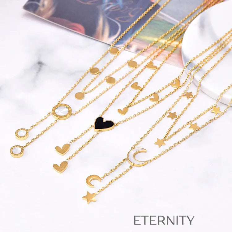 Collar Celestial Love con Dijes de Corazón  Cadenas Dorado Unica Acero Inoxidable  ETERNITY