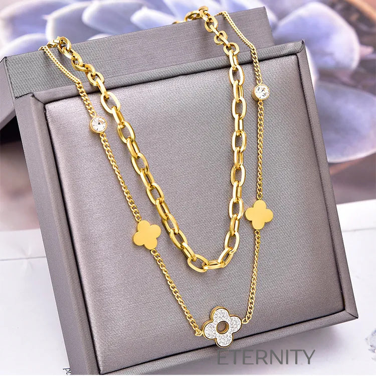 Set de collares dorados con flores y cristales elegantes Cadenas Dorado Unica Acero Inoxidable  ETERNITY