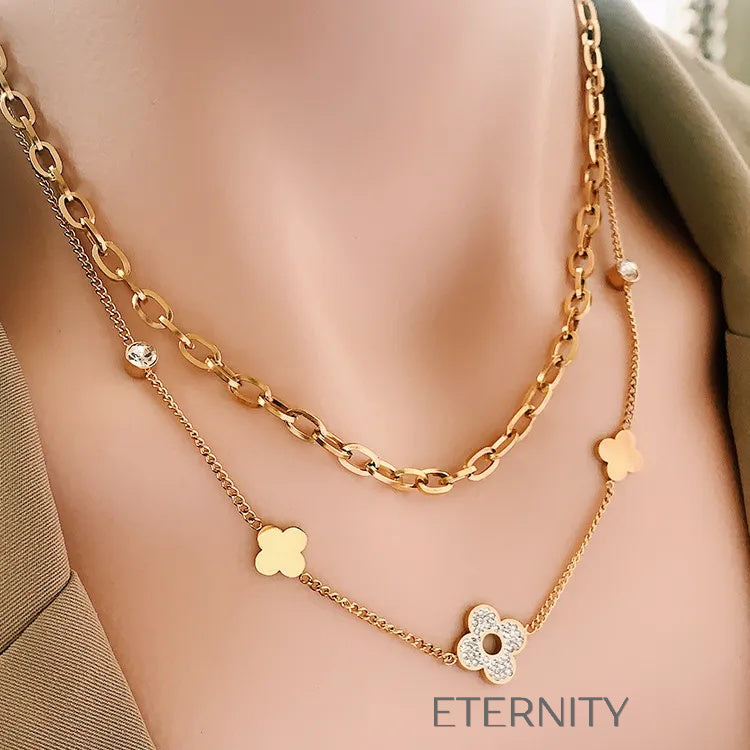 Set de collares dorados con flores y cristales elegantes Cadenas Dorado Unica Acero Inoxidable  ETERNITY