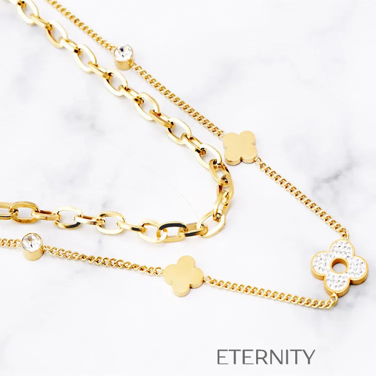 Set de collares dorados con flores y cristales elegantes Cadenas Dorado Unica Acero Inoxidable  ETERNITY