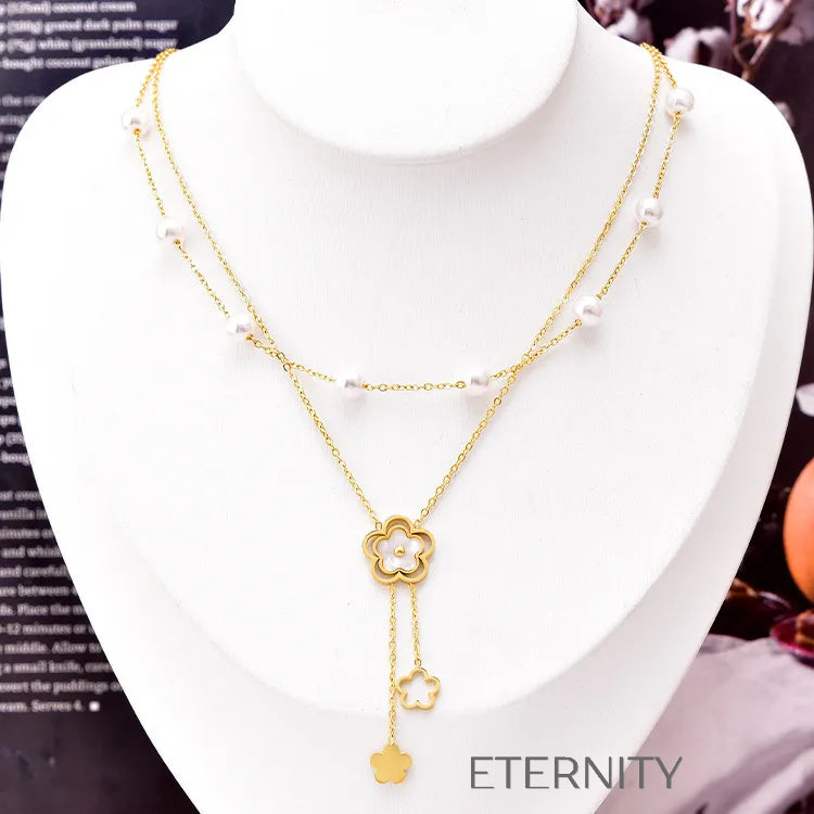 Collar Nácar Blossom Flores y Perlas  Cadenas Dorado Unica Acero Inoxidable  ETERNITY