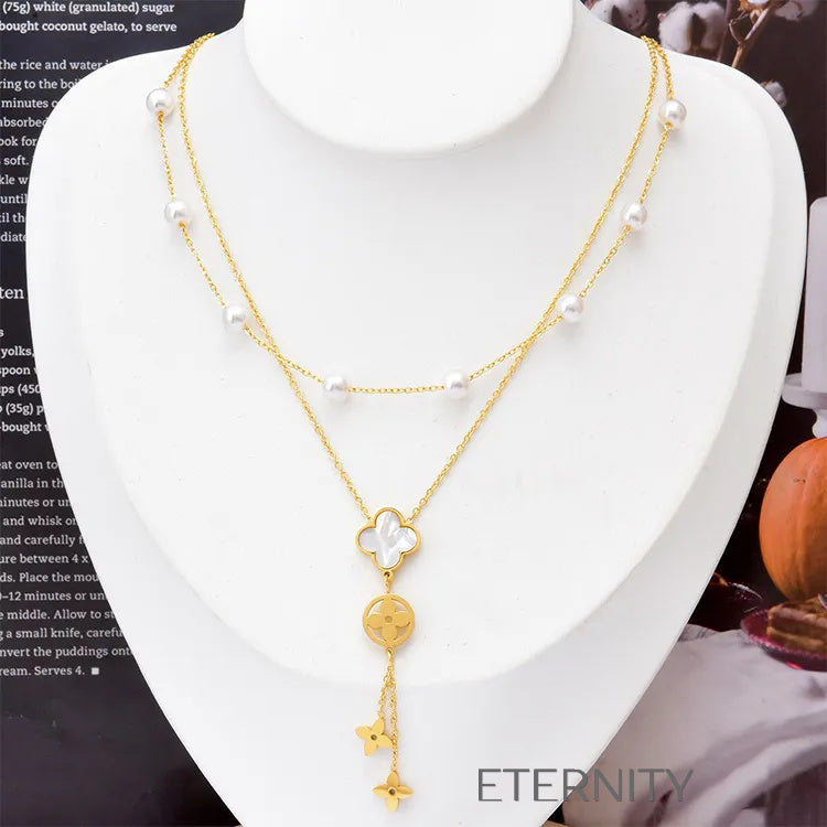 Collar Nácar Blossom Flores y Perlas  Cadenas Dorado Unica Acero Inoxidable  ETERNITY