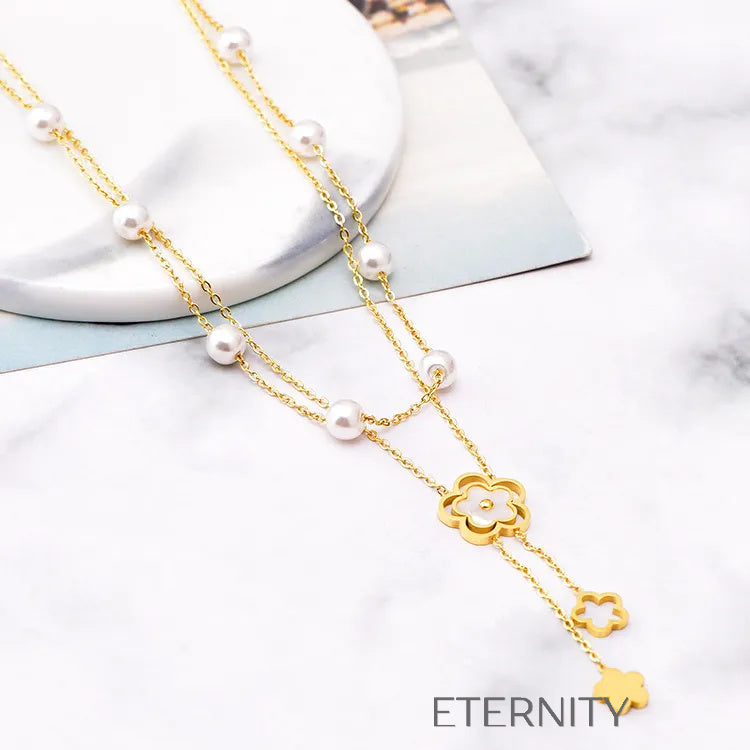 Collar Nácar Blossom Flores y Perlas  Cadenas Dorado Unica Acero Inoxidable  ETERNITY