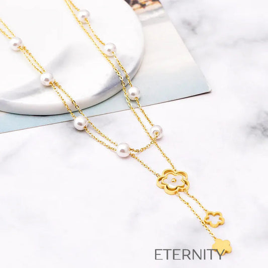 Collar Nácar Blossom Flores y Perlas  Cadenas Dorado Unica Acero Inoxidable  ETERNITY
