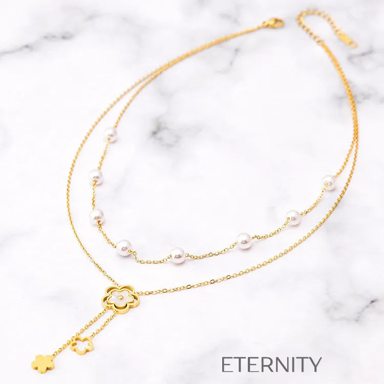 Collar Nácar Blossom Flores y Perlas  Cadenas Dorado Unica Acero Inoxidable  ETERNITY