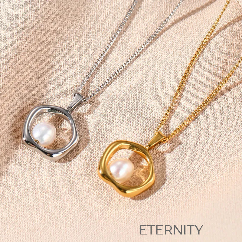 Collar Pearl Nest con Dije Orgánico y Perla Natural en Gold y Silver  Cadenas Dorado Unica Acero Inoxidable  ETERNITY