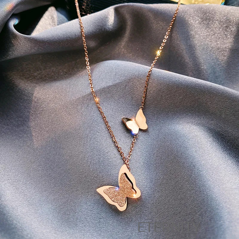 Collar Mariposa Glitter  Cadenas Dorado Unica Acero Inoxidable  ETERNITY