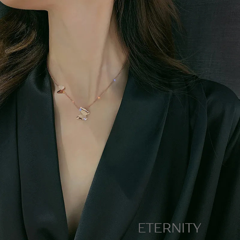Collar Mariposa Glitter  Cadenas Dorado Unica Acero Inoxidable  ETERNITY