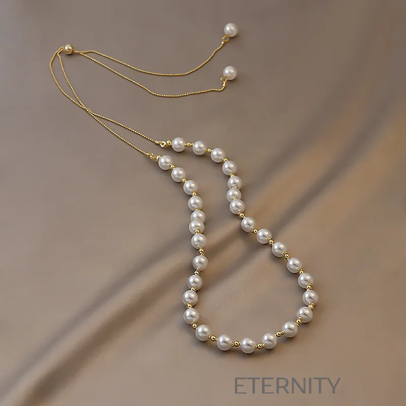 Collar Lustre Cascade Perlas y Oro  Cadenas Dorado Unica Acero Inoxidable  ETERNITY