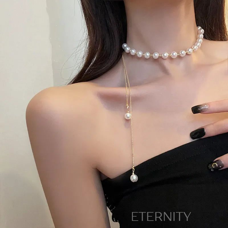 Collar Lustre Cascade Perlas y Oro  Cadenas Dorado Unica Acero Inoxidable  ETERNITY