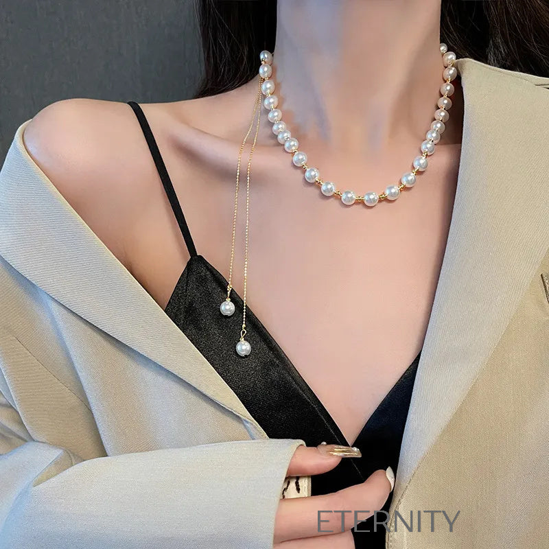 Collar Lustre Cascade Perlas y Oro  Cadenas Dorado Unica Acero Inoxidable  ETERNITY