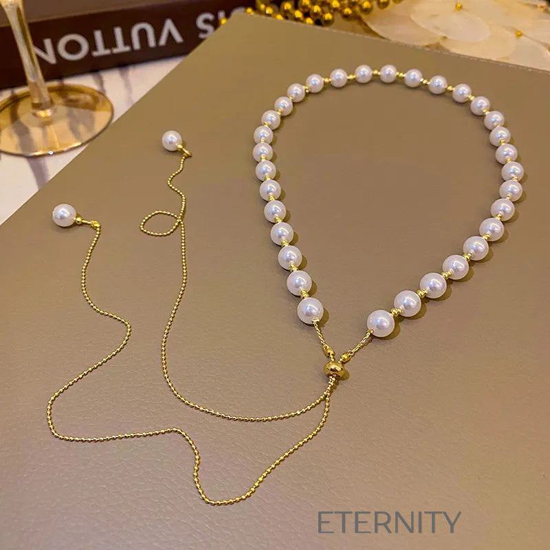 Collar Lustre Cascade Perlas y Oro  Cadenas Dorado Unica Acero Inoxidable  ETERNITY