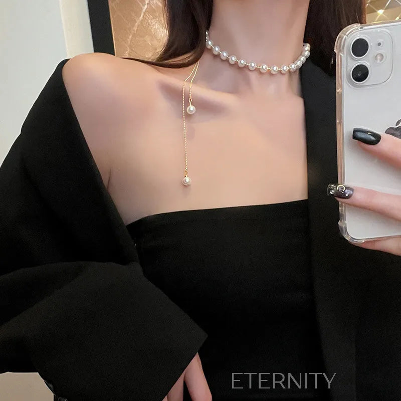 Collar Lustre Cascade Perlas y Oro  Cadenas Dorado Unica Acero Inoxidable  ETERNITY