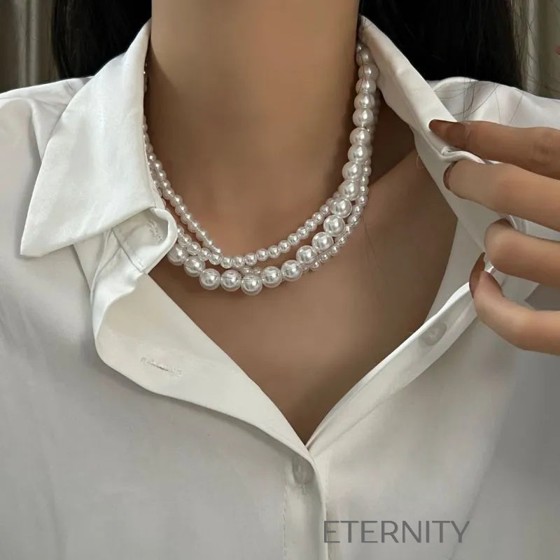 Collar plateado de múltiples hileras con esferas metálicas elegantes Cadenas Perla Unica Acero Inoxidable  ETERNITY