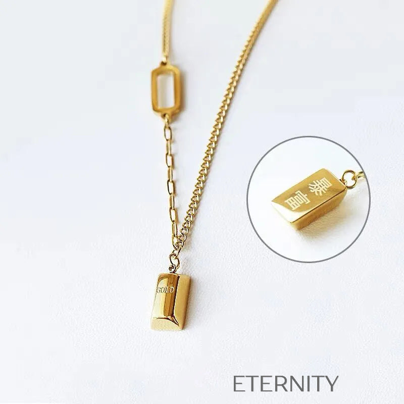 Collar Fortune Bar con Dije de Lingote de Oro  Cadenas Dorado Unica Acero Inoxidable  ETERNITY