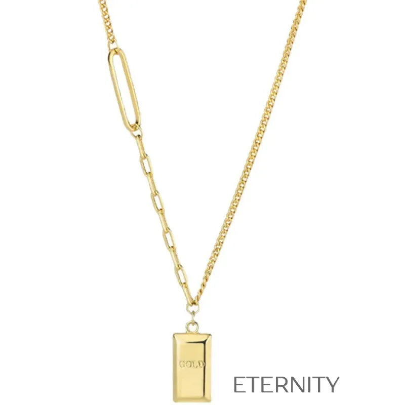 Collar Fortune Bar con Dije de Lingote de Oro  Cadenas Dorado Unica Acero Inoxidable  ETERNITY