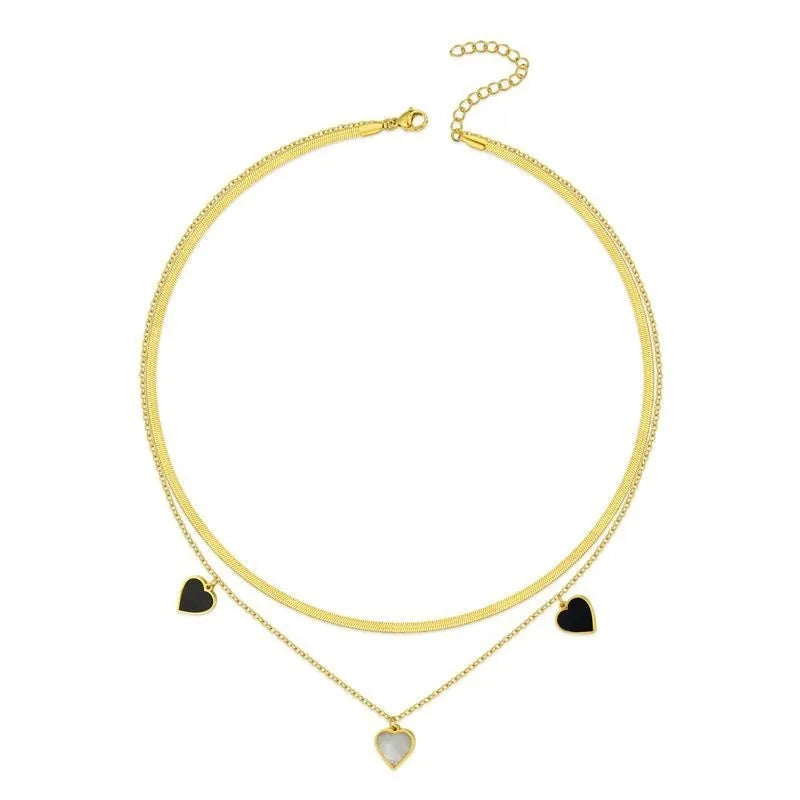 Collar "Dual Love" ETERNITY - Corazones Blanco y Negro