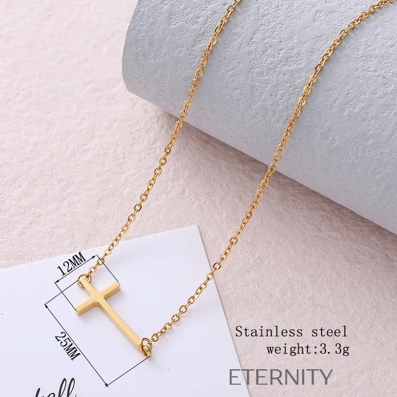 Collar Cruz Minimalista  Cadenas Dorado Unica Acero Inoxidable  ETERNITY