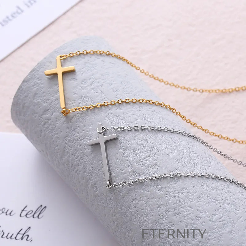 Collar Cruz Minimalista  Cadenas Dorado Unica Acero Inoxidable  ETERNITY