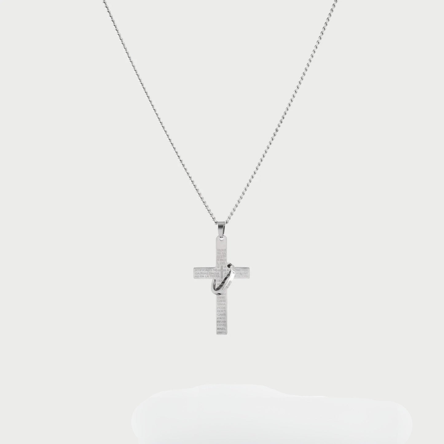 Collar Sacred Inscription con Dije de Cruz Grabada y Anillo Entrelazado  Cadenas Negro Unica Acero Inoxidable  ETERNITY