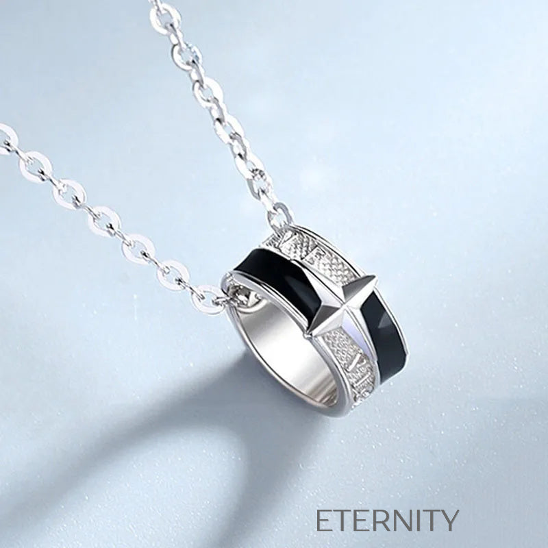 Collar plateado con dije de anillo y estrella en esmalte negro Cadenas Plateado Unica Acero Inoxidable  ETERNITY