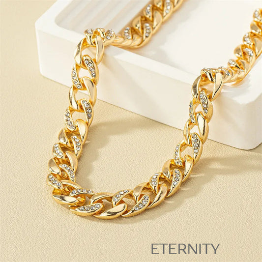 Gargantilla Imperial Cuban con Cristales  Cadenas Dorado Unica Acero Inoxidable  ETERNITY