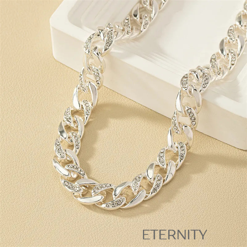 Gargantilla Imperial Cuban con Cristales  Cadenas Dorado Unica Acero Inoxidable  ETERNITY