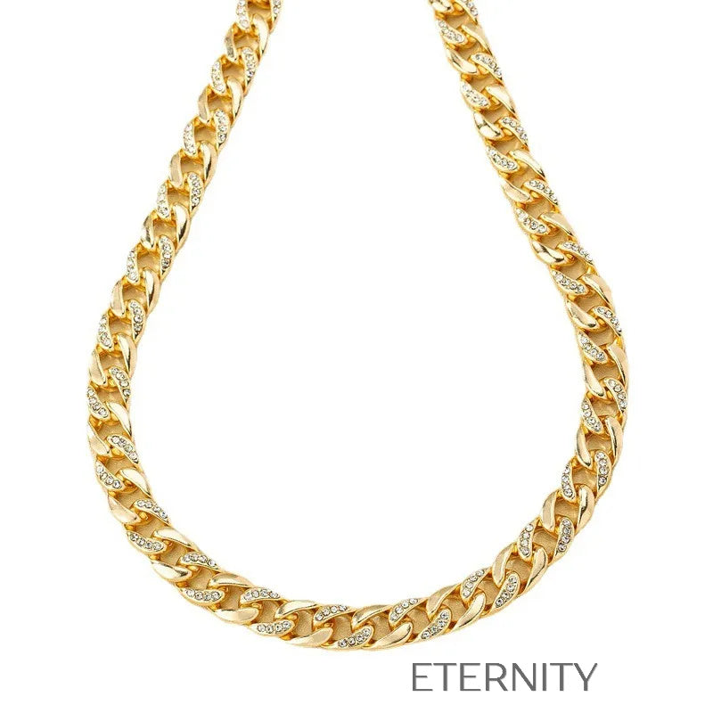 Gargantilla Imperial Cuban con Cristales  Cadenas Dorado Unica Acero Inoxidable  ETERNITY