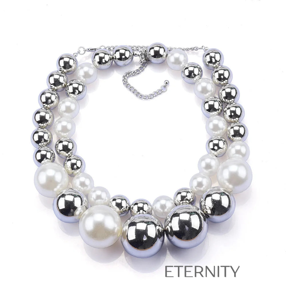 Collar Luna Pearl de Perlas y Esferas XL  Cadenas Perla Unica Acero Inoxidable  ETERNITY