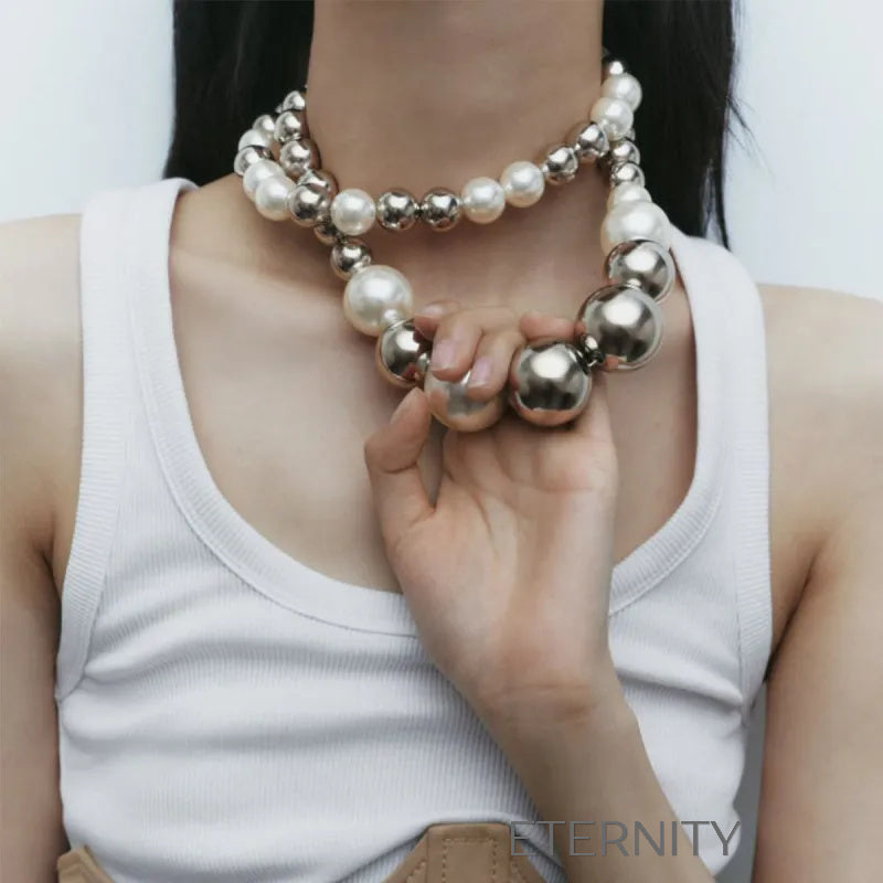 Collar Luna Pearl de Perlas y Esferas XL  Cadenas Perla Unica Acero Inoxidable  ETERNITY