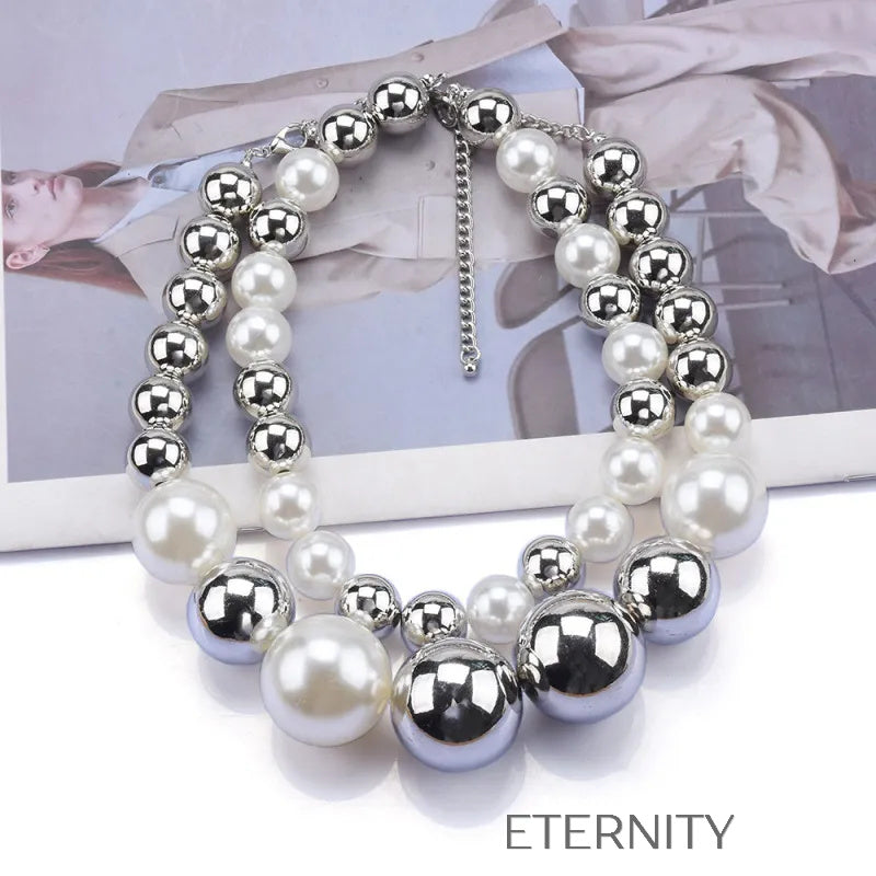 Collar Luna Pearl de Perlas y Esferas XL  Cadenas Perla Unica Acero Inoxidable  ETERNITY