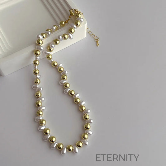 Collar Nácar & Pearl de Perlas y Cuentas Metálicas  Cadenas Dorado Unica Acero Inoxidable  ETERNITY