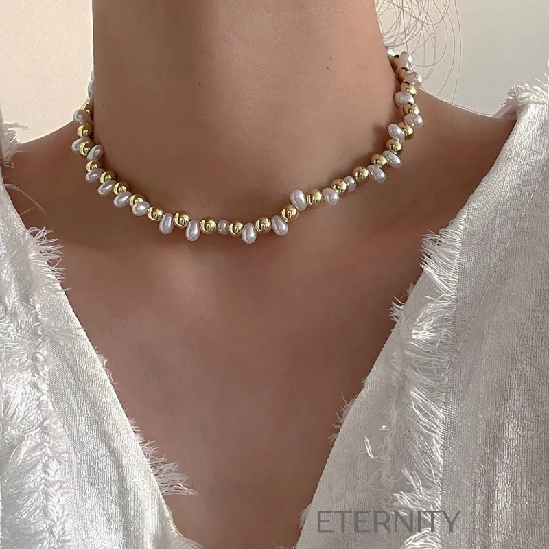 Collar Nácar & Pearl de Perlas y Cuentas Metálicas  Cadenas Dorado Unica Acero Inoxidable  ETERNITY