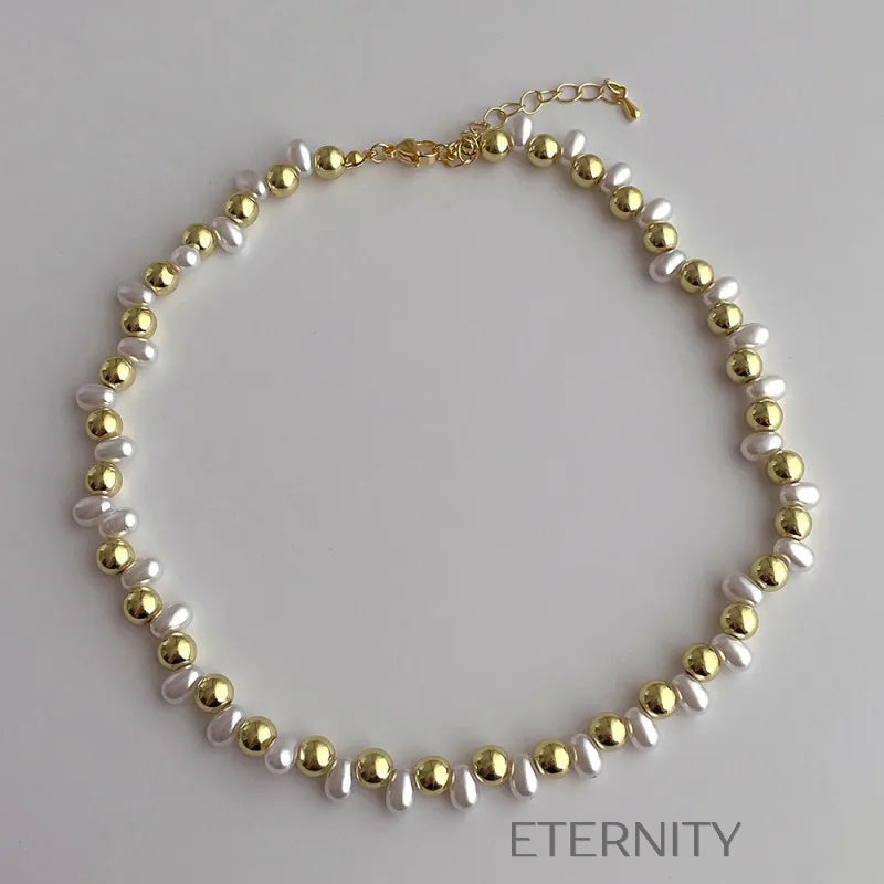 Collar Nácar & Pearl de Perlas y Cuentas Metálicas  Cadenas Dorado Unica Acero Inoxidable  ETERNITY