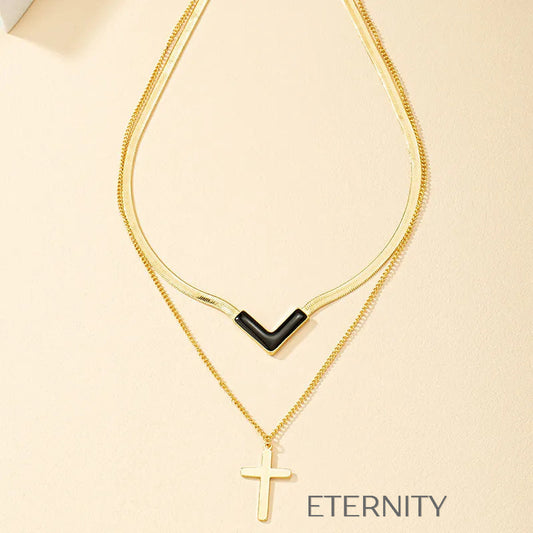 Set de Collares Geométricos en Rojo y Negro  Cadenas Dorado Unica Acero Inoxidable  ETERNITY