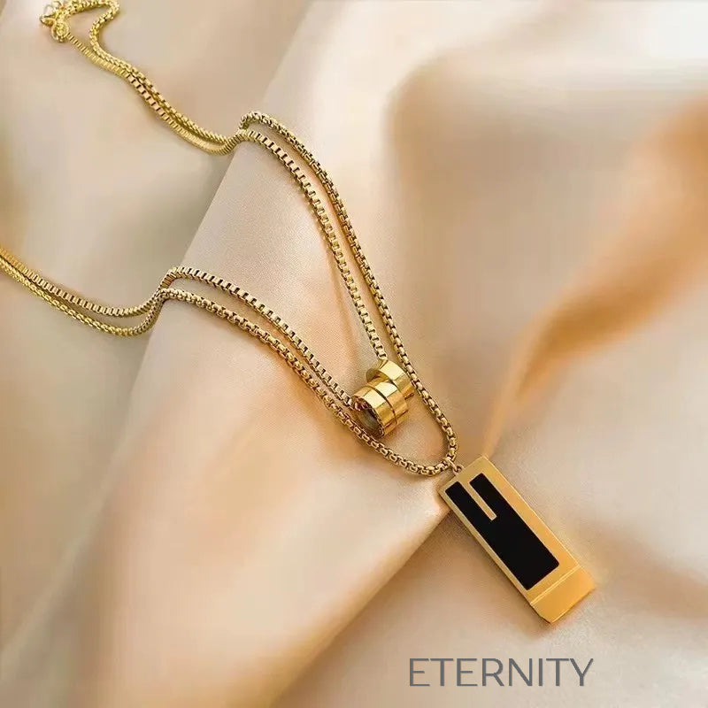 Collar Geometric Noir Doble Capa  Cadenas Dorado Unica Acero Inoxidable  ETERNITY