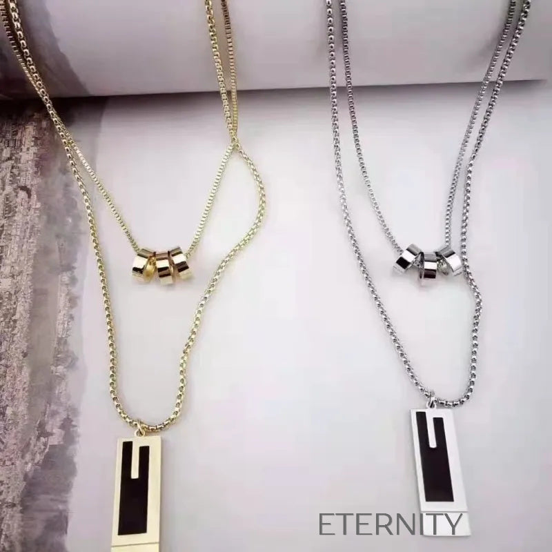 Collar Geometric Noir Doble Capa  Cadenas Dorado Unica Acero Inoxidable  ETERNITY