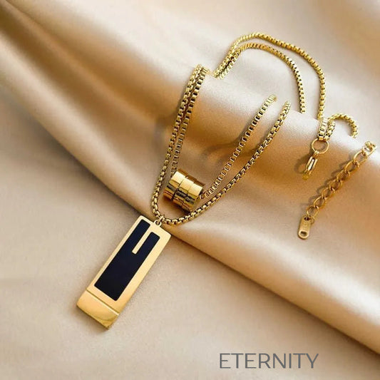 Collar Geometric Noir Doble Capa  Cadenas Dorado Unica Acero Inoxidable  ETERNITY