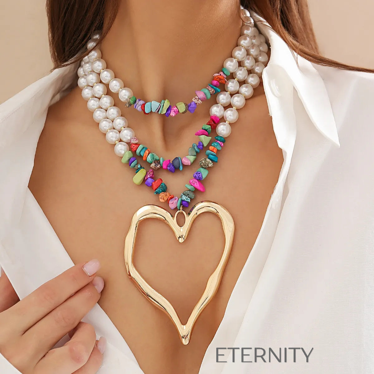 Maxi Collar Corazón Bohemio  Cadenas Dorado Unica Acero Inoxidable  ETERNITY