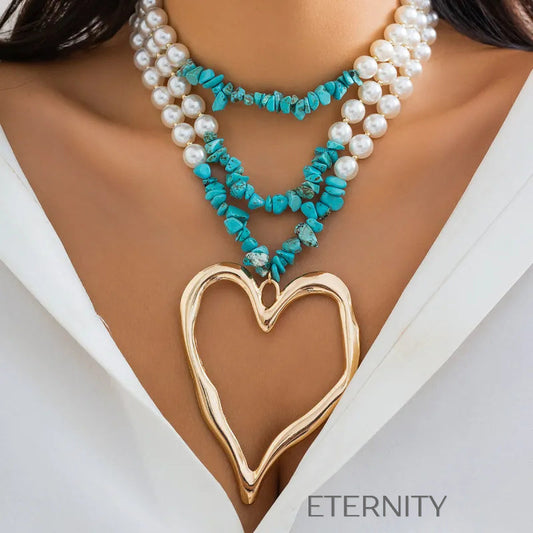 Maxi Collar Corazón Bohemio  Cadenas Dorado Unica Acero Inoxidable  ETERNITY