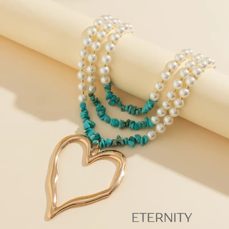 Maxi Collar Corazón Bohemio  Cadenas Dorado Unica Acero Inoxidable  ETERNITY